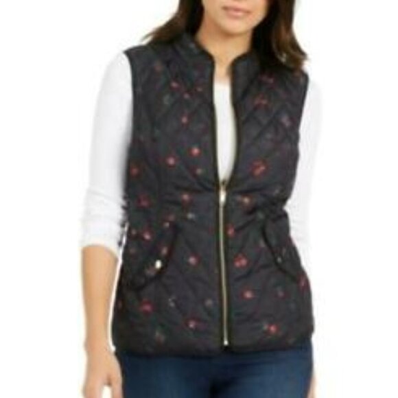 Charter Club Jackets & Blazers - Charter Club Quilted Vest S Black Red Rose 734
